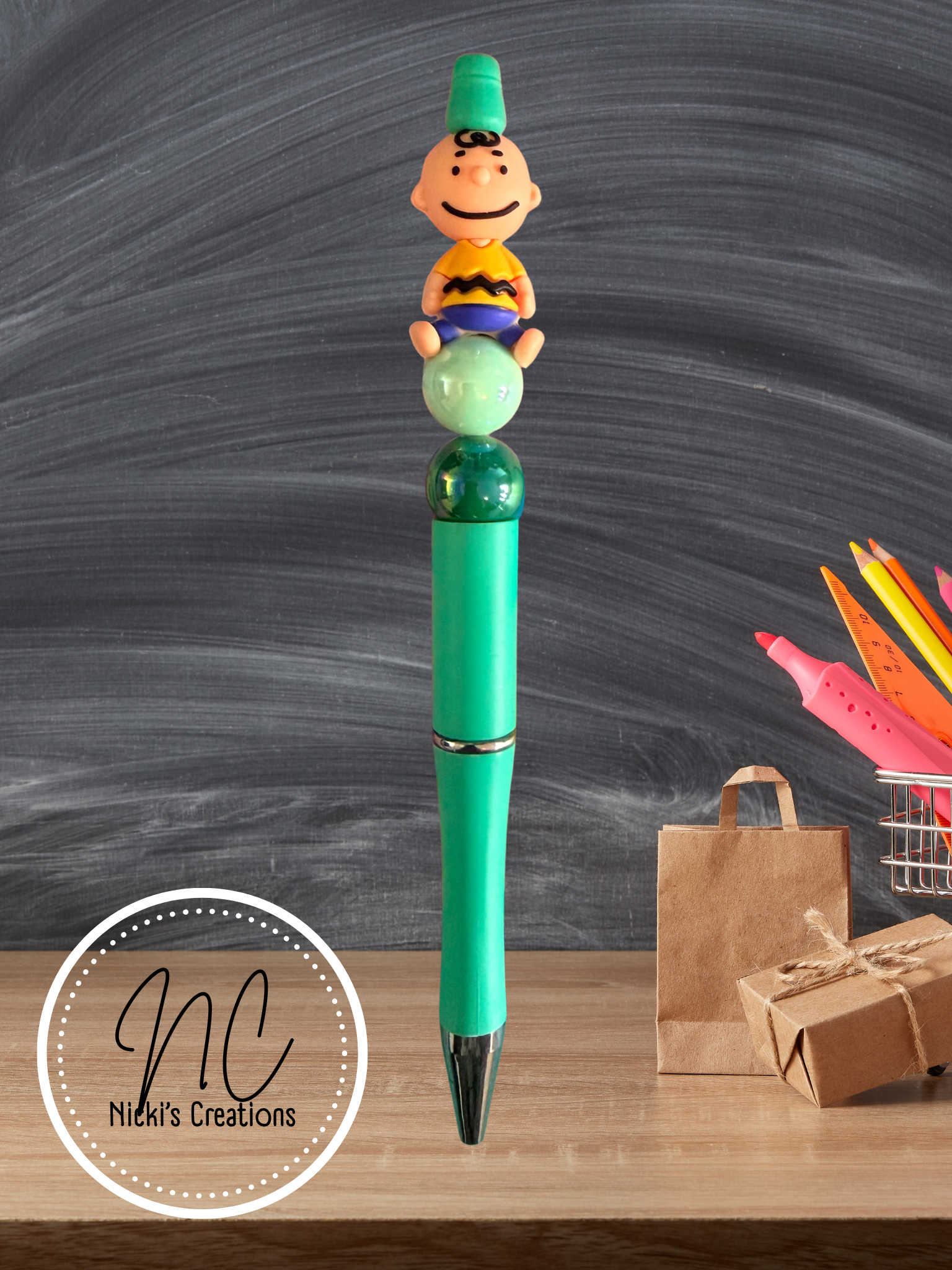 Hand crafted Charlie Brown beaded pen