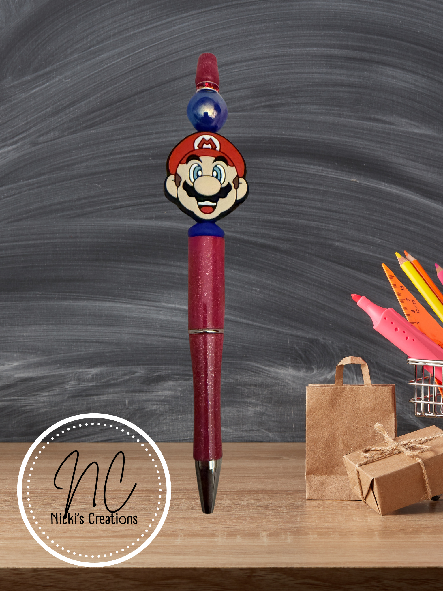 Hand-Crafted Mario Beaded Pen (Red)