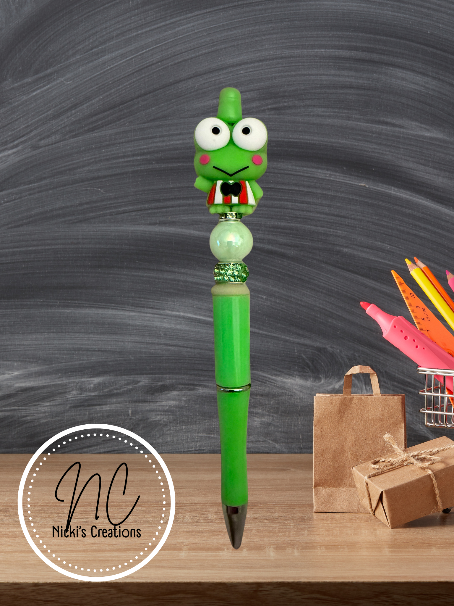 Hand-Crafted Keroppi Beaded Pen